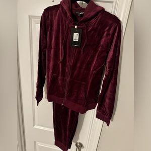 Fashion Nova Original Trendsetter Velour Lounge Set in Burgundy Size Large